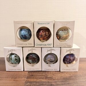 7 Vintage Lowell Davis Schmid Country Christmas Glass Ornaments 1986-1992 NIB